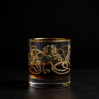 Crystal Stallion Whiskey Glass – Real Gold Embossed | Set of 6 - With Leather Gift Box
