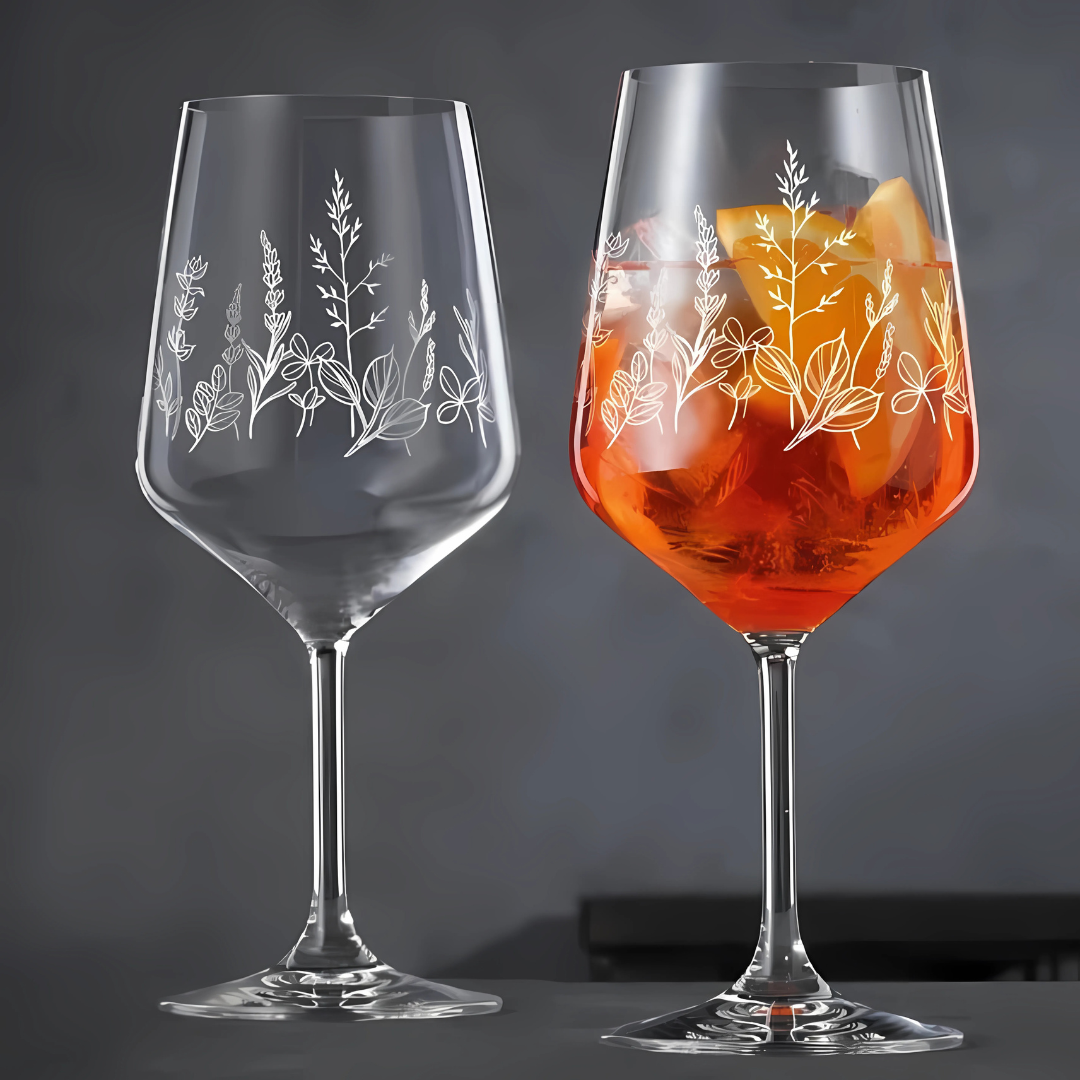 Botanical Crystal Wine Glass - Set Of 2 - Made In Czech Republic