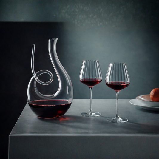 Sommelier’s Curve Crystal Wine Set - (1 Wine Decanter, 2 Wine Glasses )