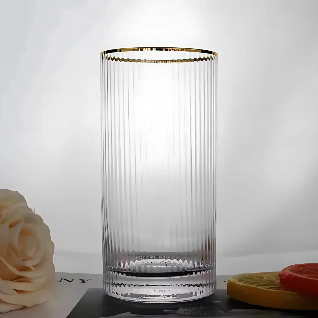 Gold Rim Crystal Hi-Ball Glass (Pack Of 6) - Real Gold Plated