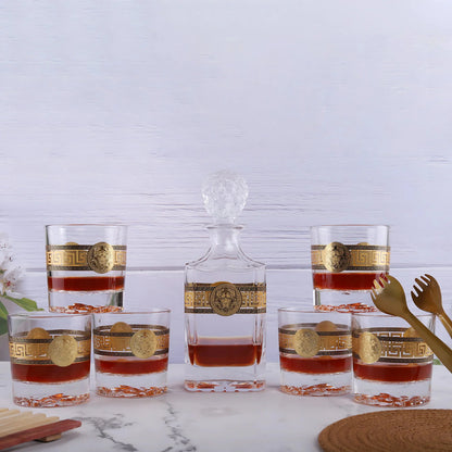Lion Design Gold-Plated Whiskey Decanter Set