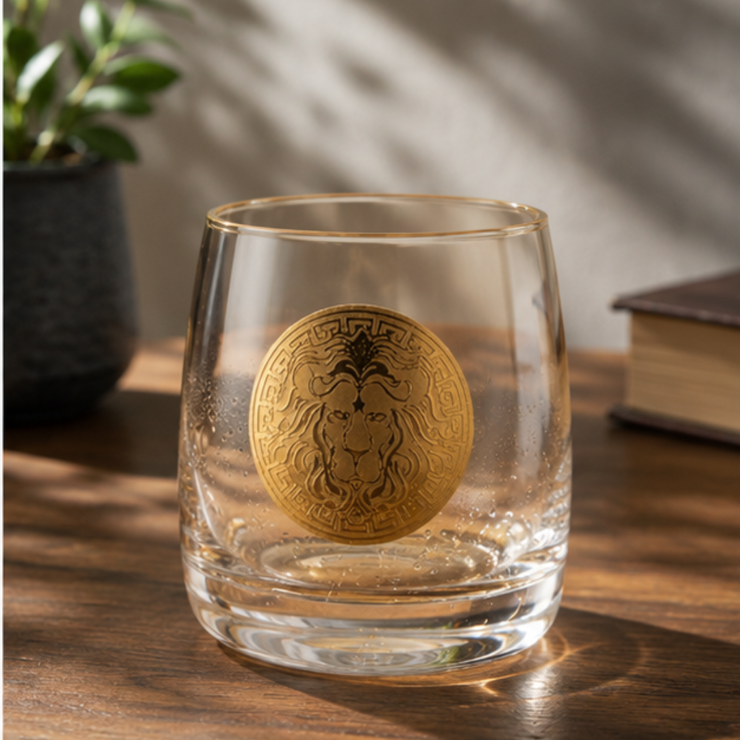 Amber & Gold Lion Glass – Set of 6 | Made in Italy