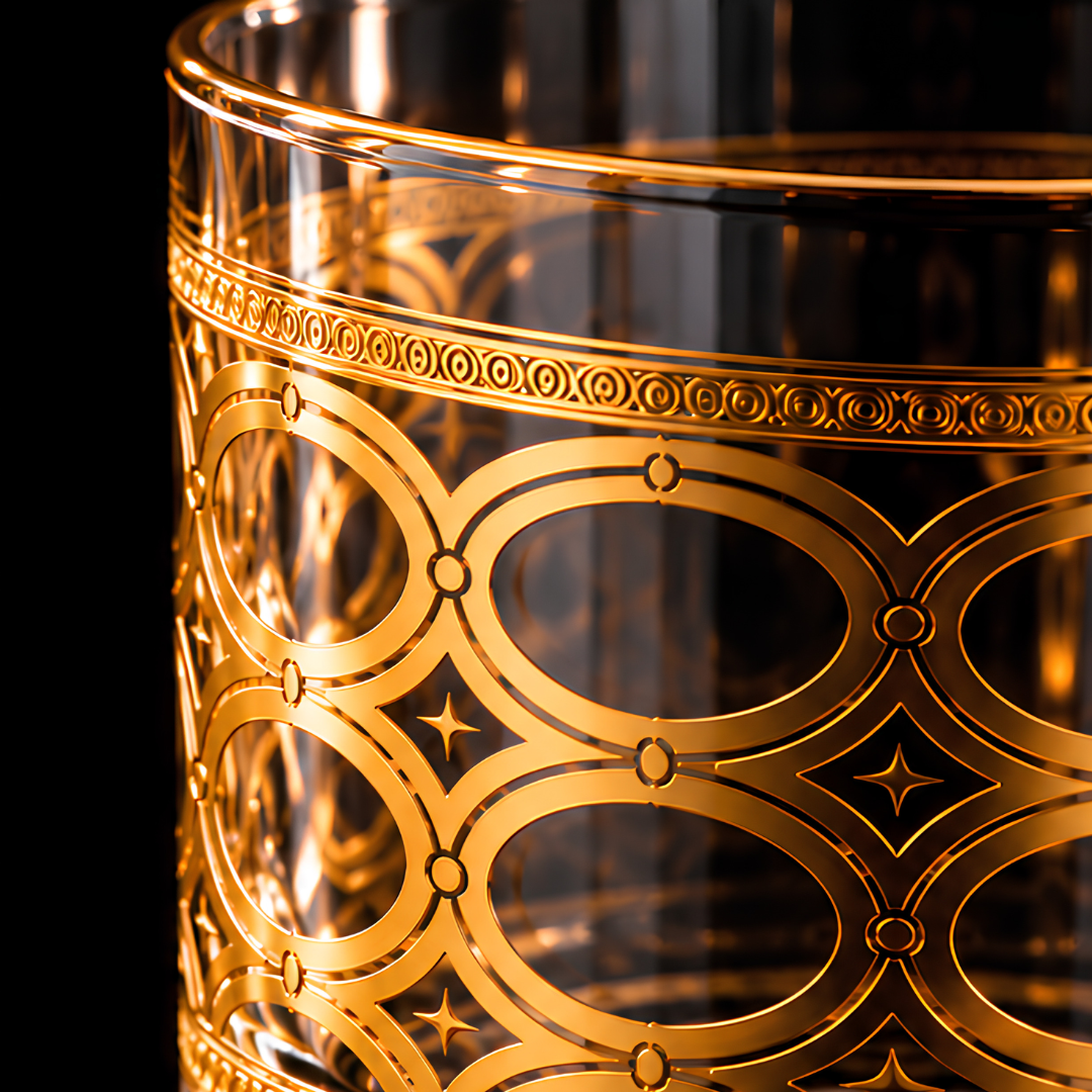 Gilded Crystal Whiskey Glass - Set Of 6 - Made In Turkey - 350 ML