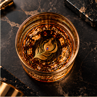 Majestic Peacock Wing Crystal Whiskey Glass – Set of 6 - Handmade