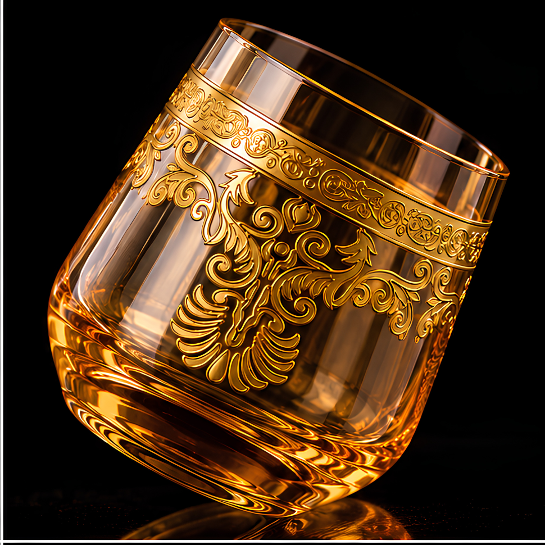 Crystal Amber King's Whiskey Glass - Set Of 6 - Made In Italy - Premium Gift Box
