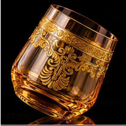 Crystal Amber King's Whiskey Glass - Set Of 6 - Made In Italy - Premium Gift Box