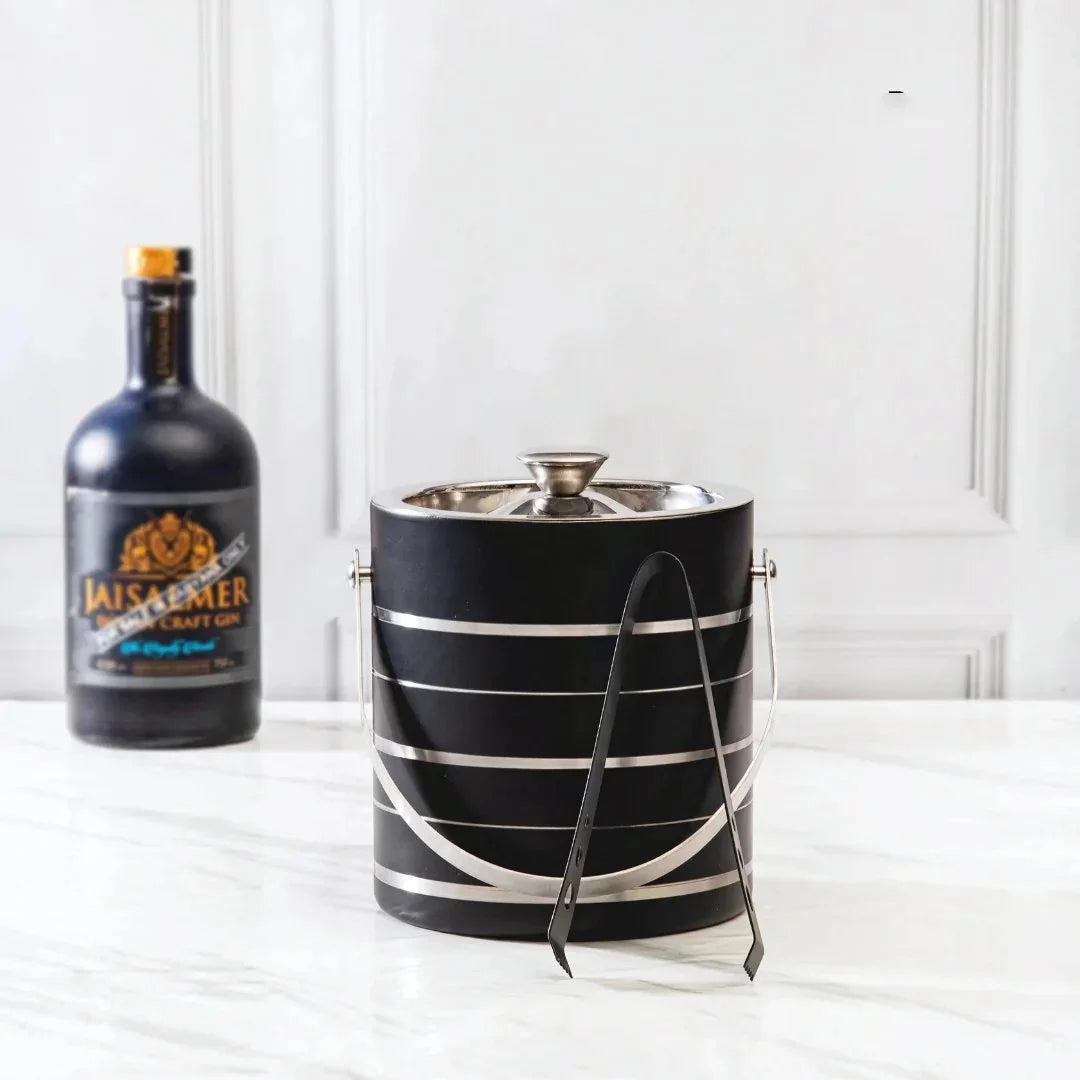 Silver Strip Black Ice Bucket