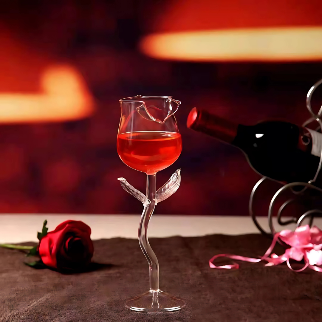 Rose Shaped Glass With Glass Straw