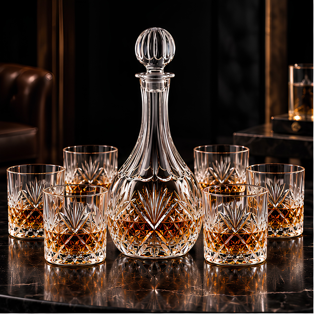 Emperor's Reserve Crystal Whiskey Decanter Set - 1 Decanter + 6 Glasses