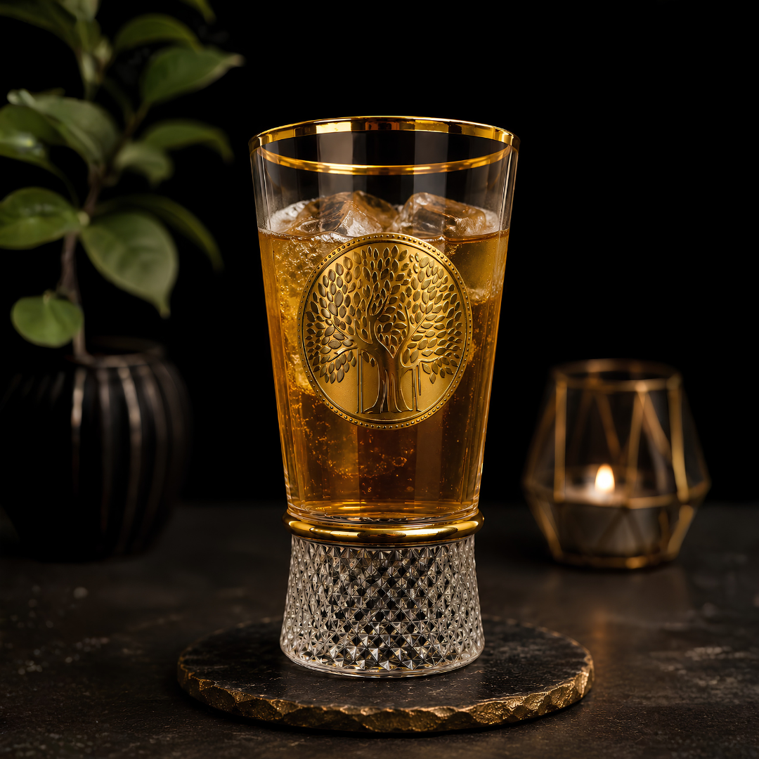 Royal Bonsai Crystal Tumbler – Real Gold Plated | Set of 6