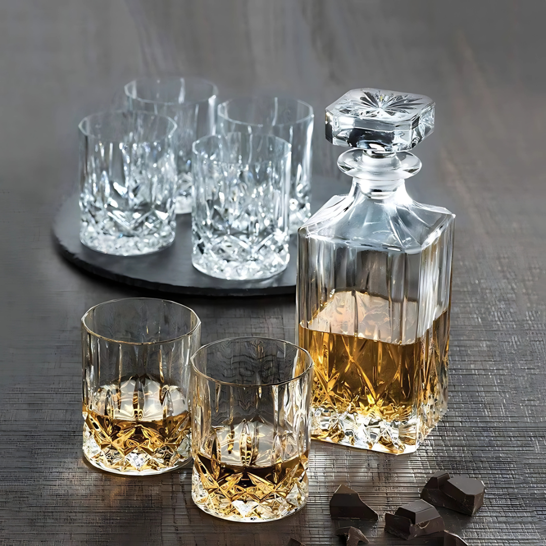 Opera Whiskey Decanter Set With 6 Glasses - Made Of Finest Crystal
