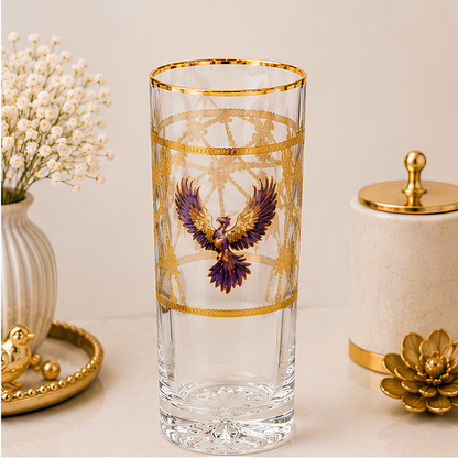Crystal Phoenix Whiskey Glass - Real Gold Plated - Set of 6 with Leather Briefcase