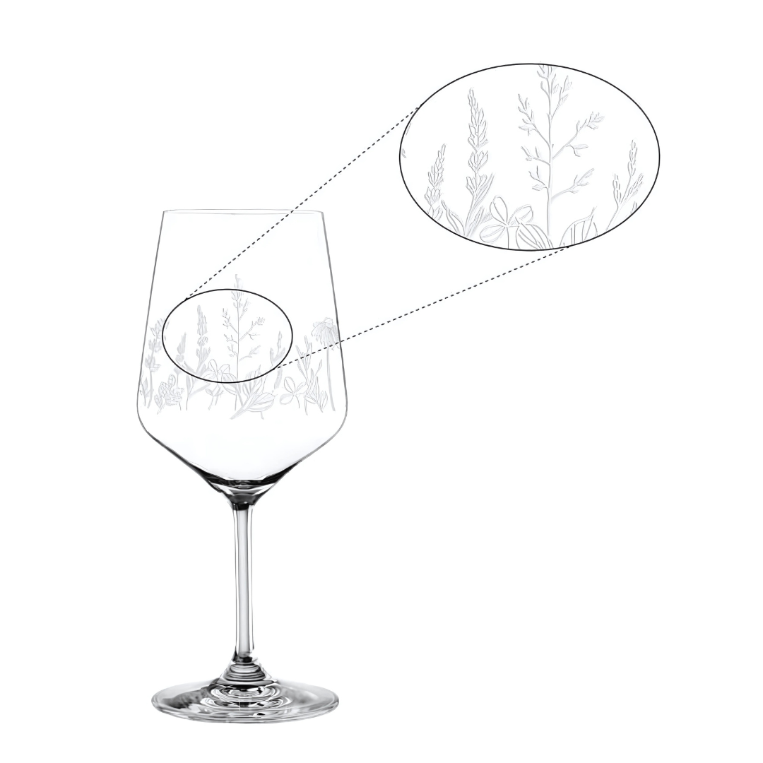 Botanical Crystal Wine Glass - Set Of 2 - Made In Czech Republic