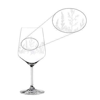 Botanical Crystal Wine Glass - Set Of 2 - Made In Czech Republic