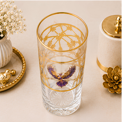 Crystal Phoenix Whiskey Glass - Real Gold Plated - Set of 6 with Leather Briefcase
