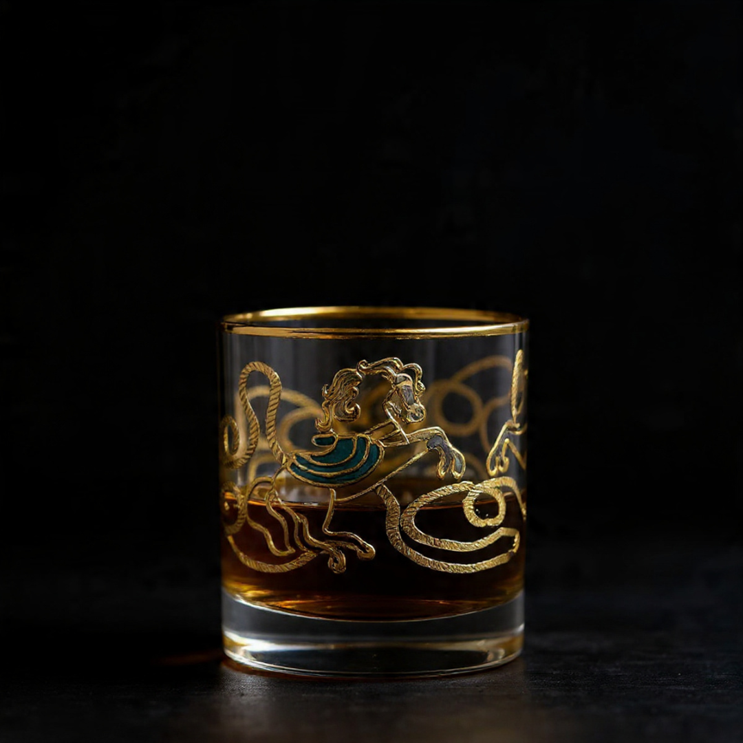 Crystal Stallion Whiskey Glass – Real Gold Embossed | Set of 6 - With Leather Gift Box