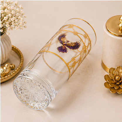 Crystal Phoenix Whiskey Glass - Real Gold Plated - Set of 6 with Leather Briefcase