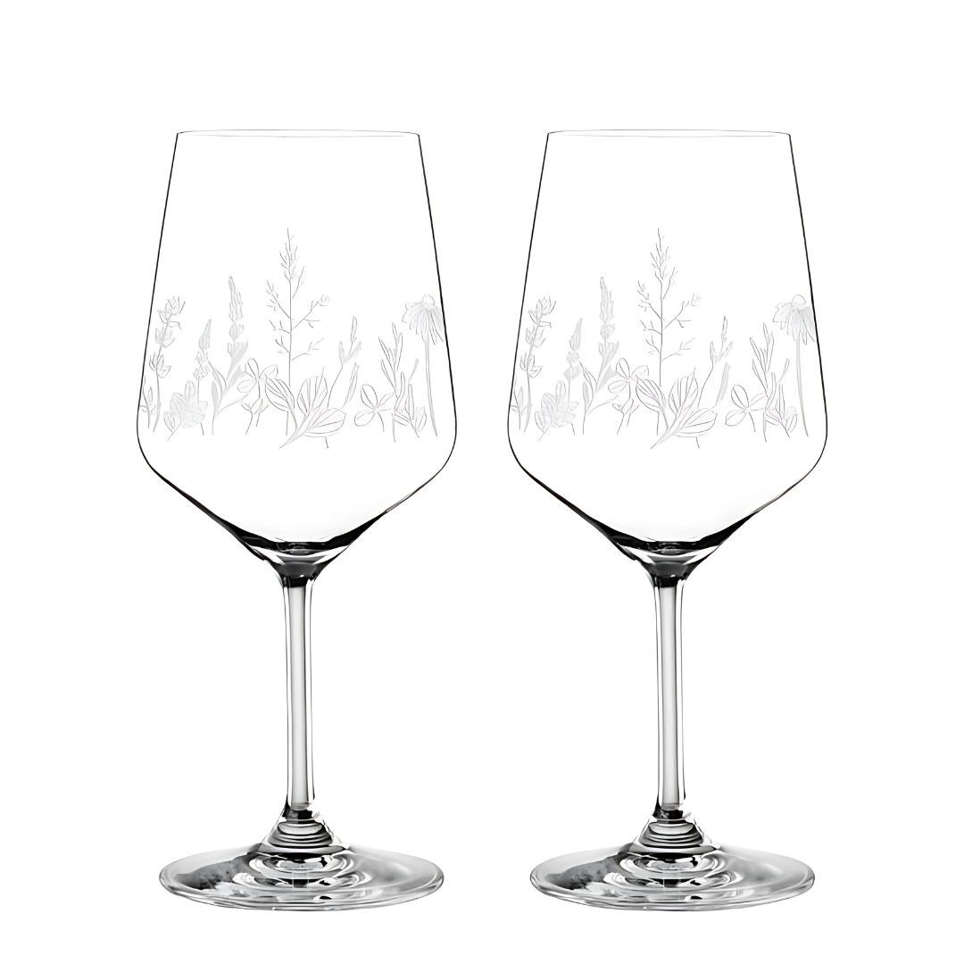 Botanical Crystal Wine Glass - Set Of 2 - Made In Czech Republic