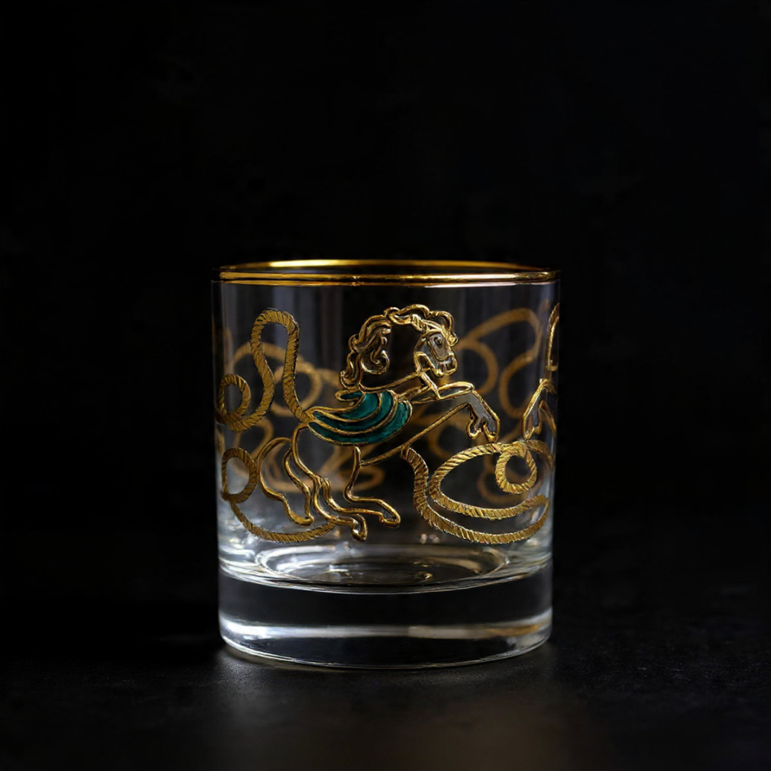 Crystal Stallion Whiskey Glass – Real Gold Embossed | Set of 6 - With Leather Gift Box