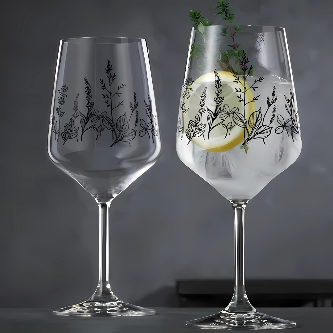 Botanical Crystal Wine Glass - Set Of 2 - Made In Czech Republic