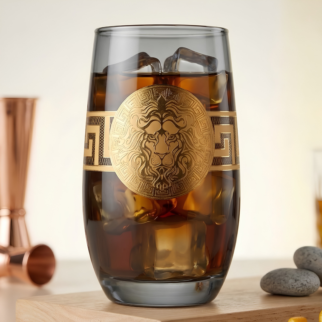 Darkstone Crystal Leo Glass – Real Gold Plated | Set of 6