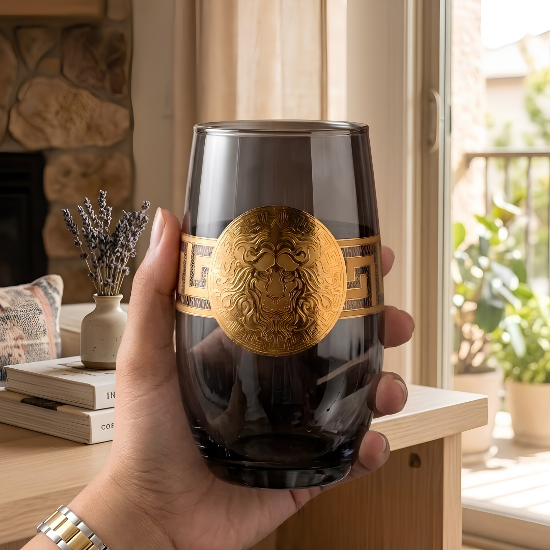Darkstone Crystal Leo Glass – Real Gold Plated | Set of 6