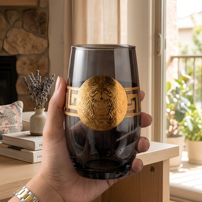 Darkstone Crystal Leo Glass – Real Gold Plated | Set of 6