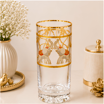 Majestic Elephant Crystal Tumbler - Real Gold Plated - Set of 6 with Leather Briefcase