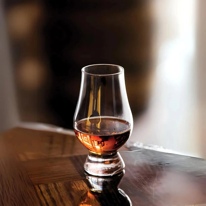 Top-down view of The Glenkin Glass, demonstrating its elegant shape and size for spirits.
