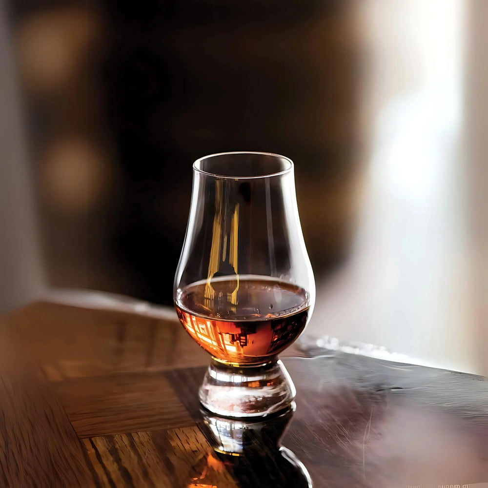 Top-down view of The Glenkin Glass, demonstrating its elegant shape and size for spirits.