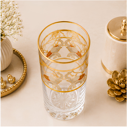 Majestic Elephant Crystal Tumbler - Real Gold Plated - Set of 6 with Leather Briefcase