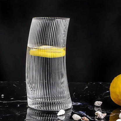 Tilted Striped Glass Big - Made Of Crystal - Set Of 6