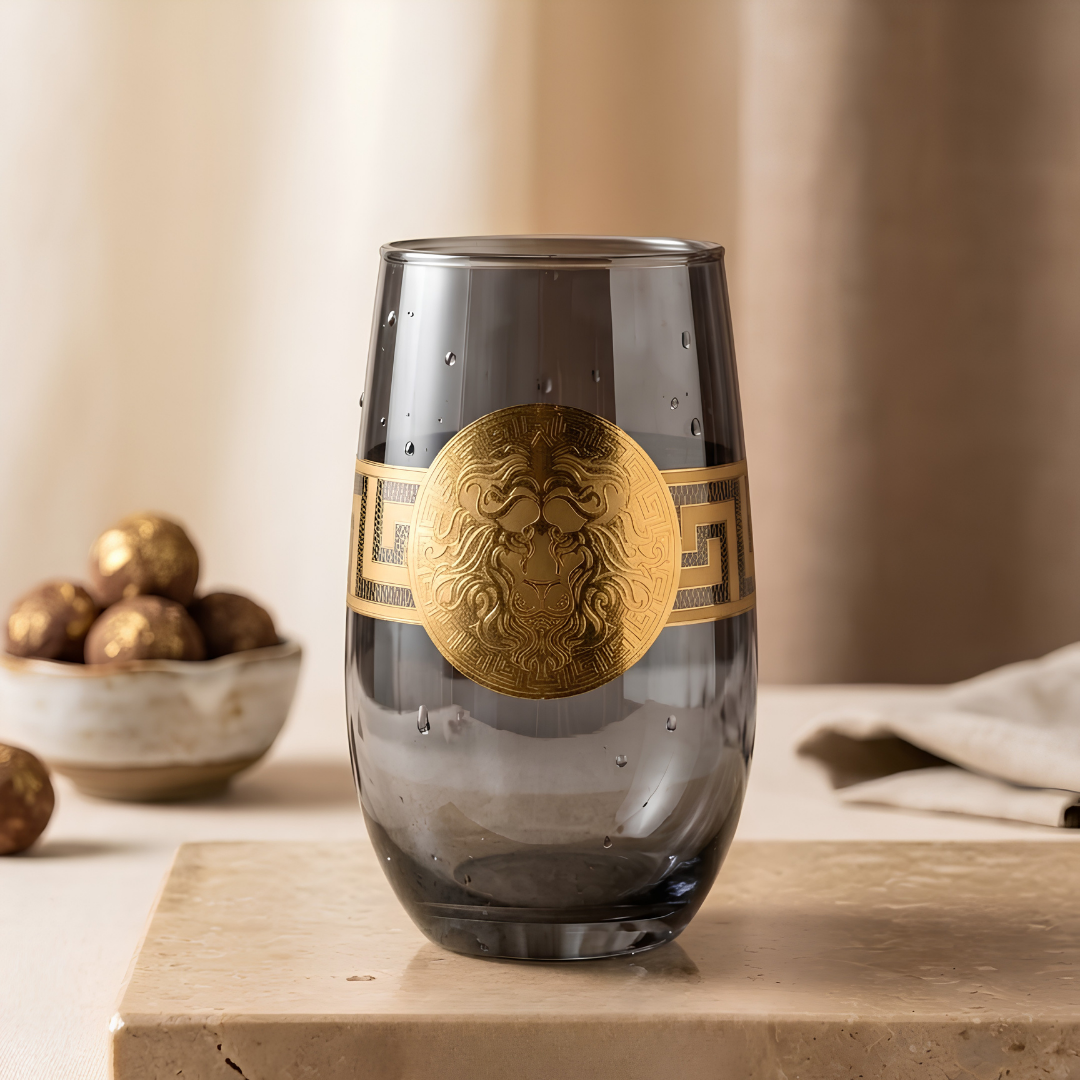 Darkstone Crystal Leo Glass – Real Gold Plated | Set of 6