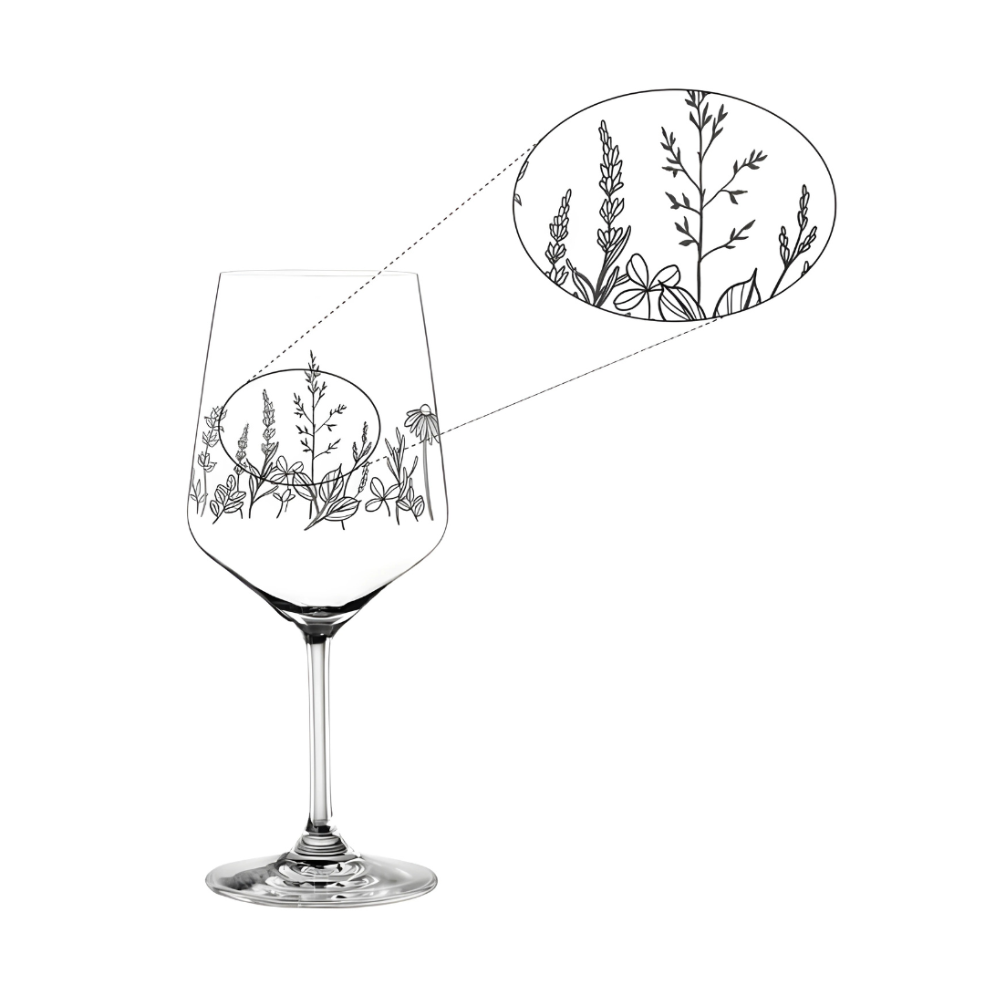 Botanical Crystal Wine Glass - Set Of 2 - Made In Czech Republic