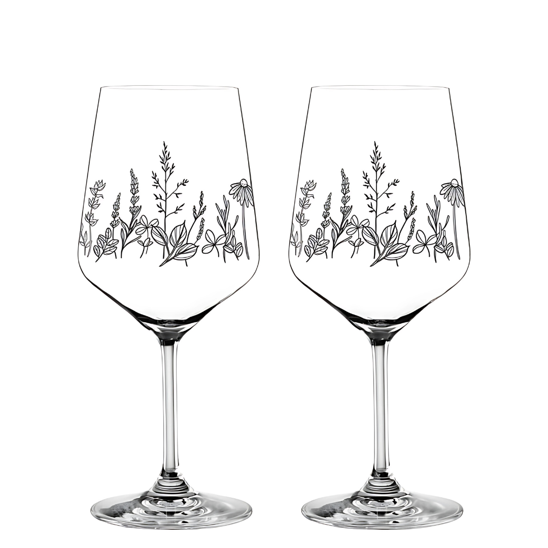 Botanical Crystal Wine Glass - Set Of 2 - Made In Czech Republic