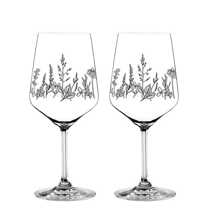 Botanical Crystal Wine Glass - Set Of 2 - Made In Czech Republic