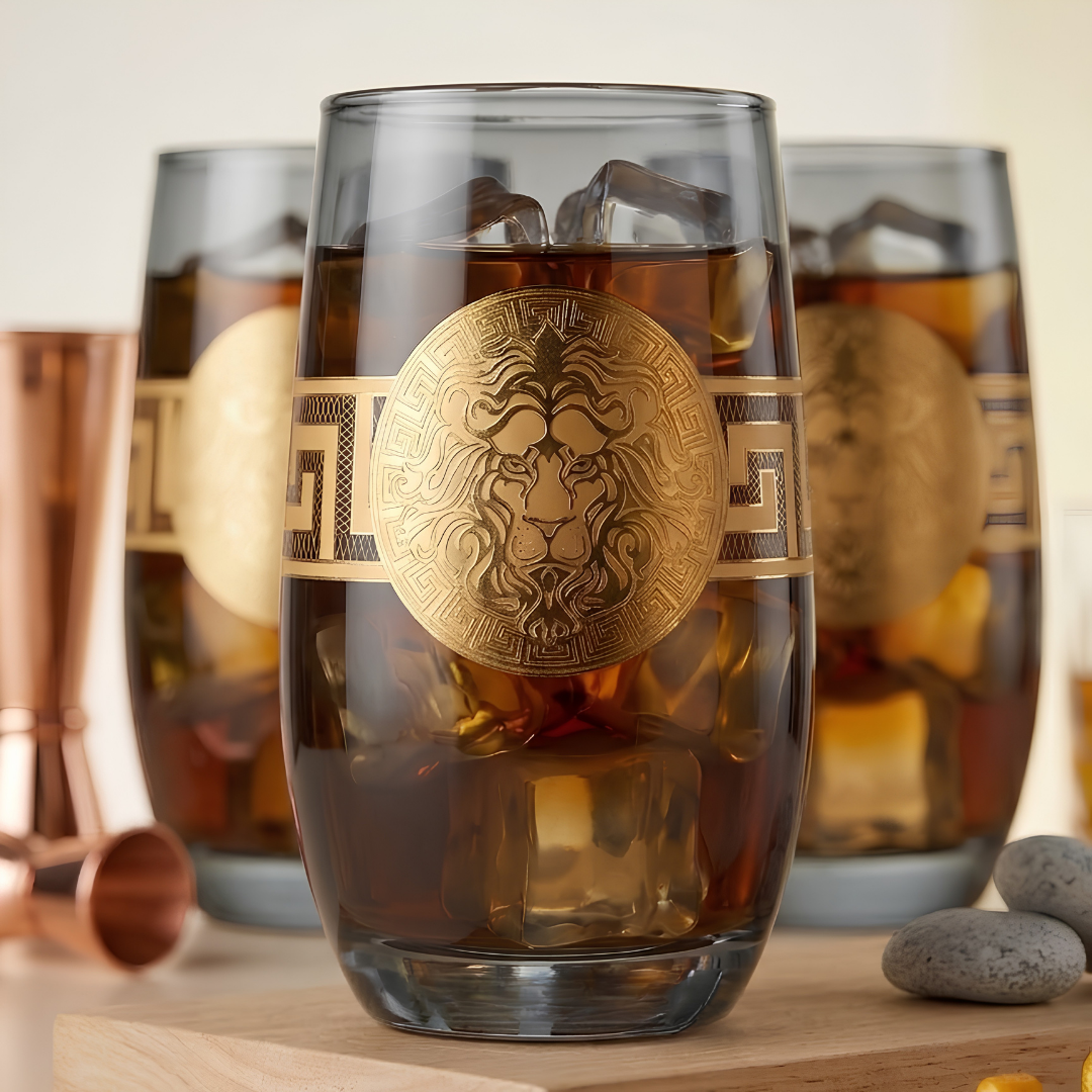 Darkstone Crystal Leo Glass – Real Gold Plated | Set of 6