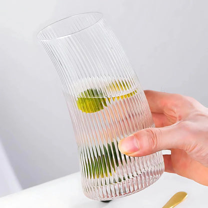 Tilted Striped Glass Big - Made Of Crystal - Set Of 6
