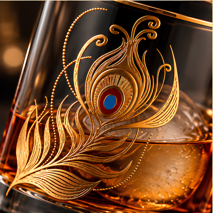 Majestic Peacock Wing Crystal Whiskey Glass – Set of 6 - Handmade