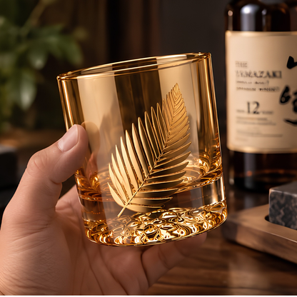 Royal Leaf Gold Whiskey Glass Set of 6, Made in Italy