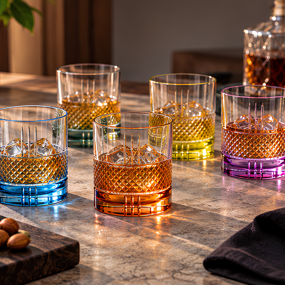 Regal 6 Colour Crystal Whiskey Glasses, Set of 6, 350 ml | Made in Italy