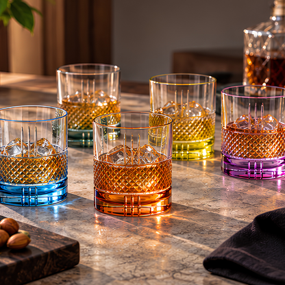 Regal 6 Colour Crystal Whiskey Glasses, Set of 6, 350 ml | Made in Italy