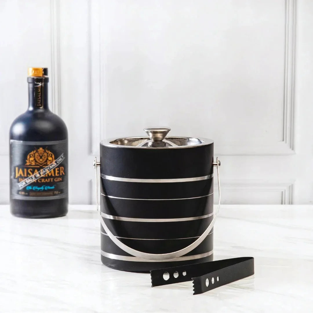 Silver Strip Black Ice Bucket