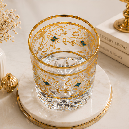 Crystal Horse Whiskey Glass - Real Gold Plated - Set of 6 with Leather Box