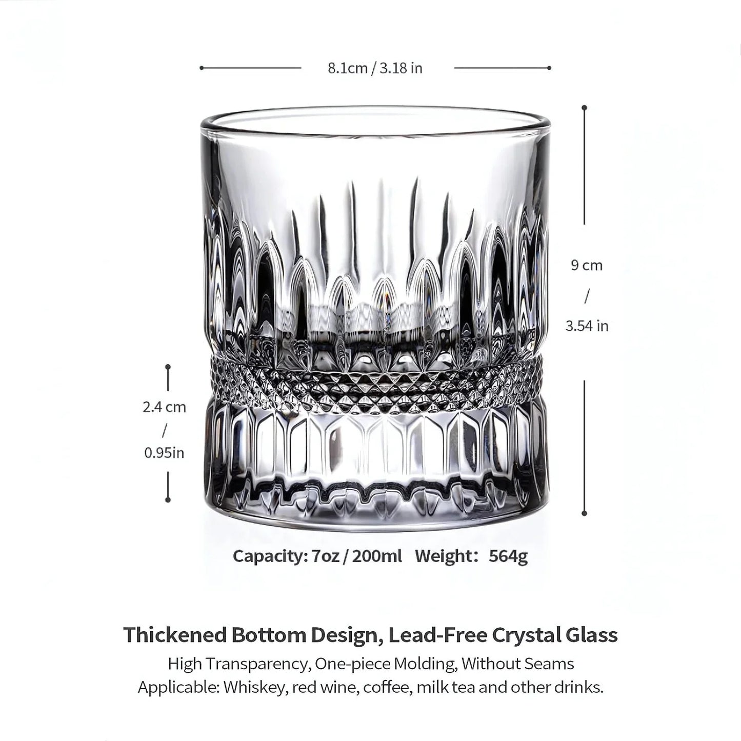 The Embossed Heavy Base Whiskey Glass - Set Of 6 - Heavy Crystal