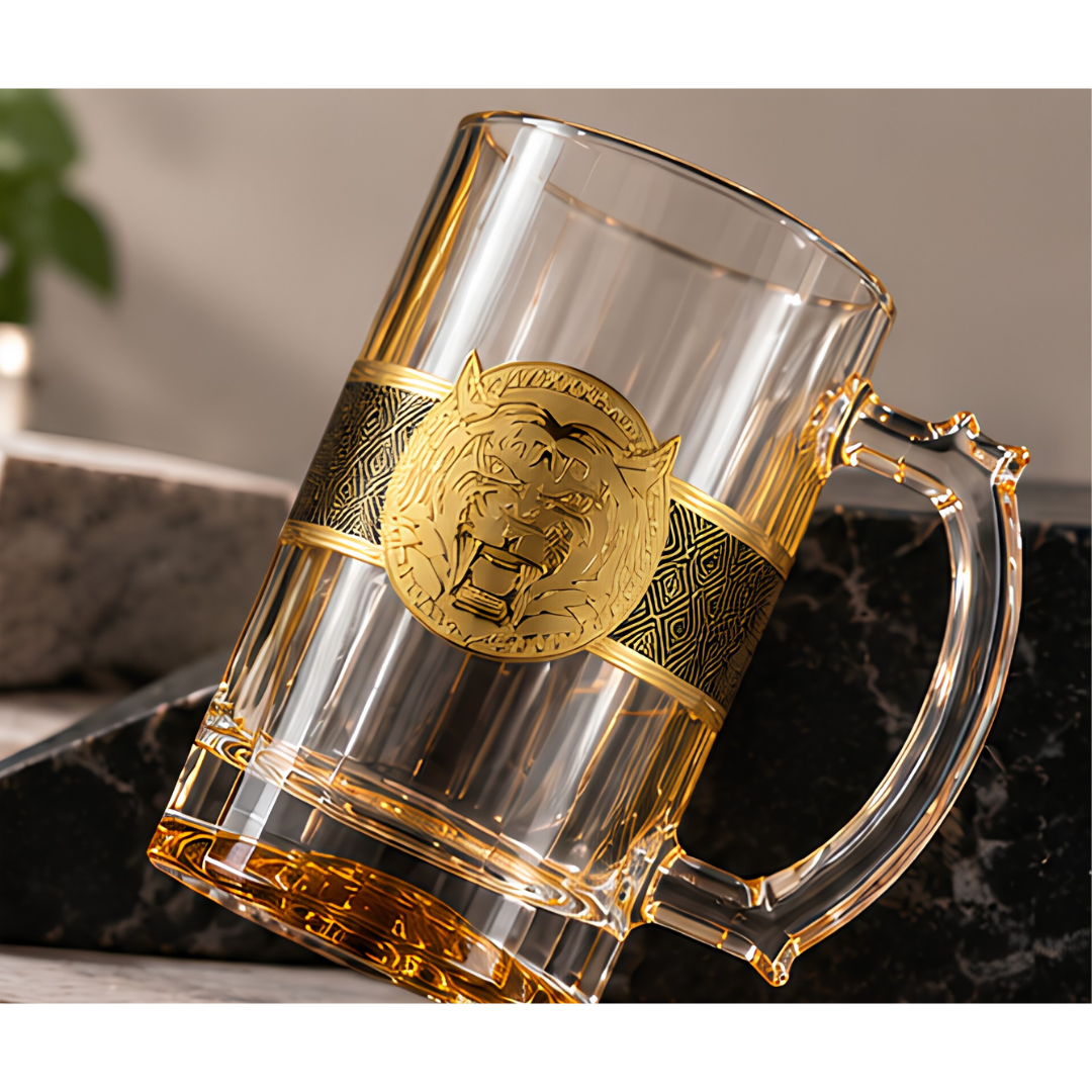 Lion Design Crystal Beer Mugs - Made In Italy