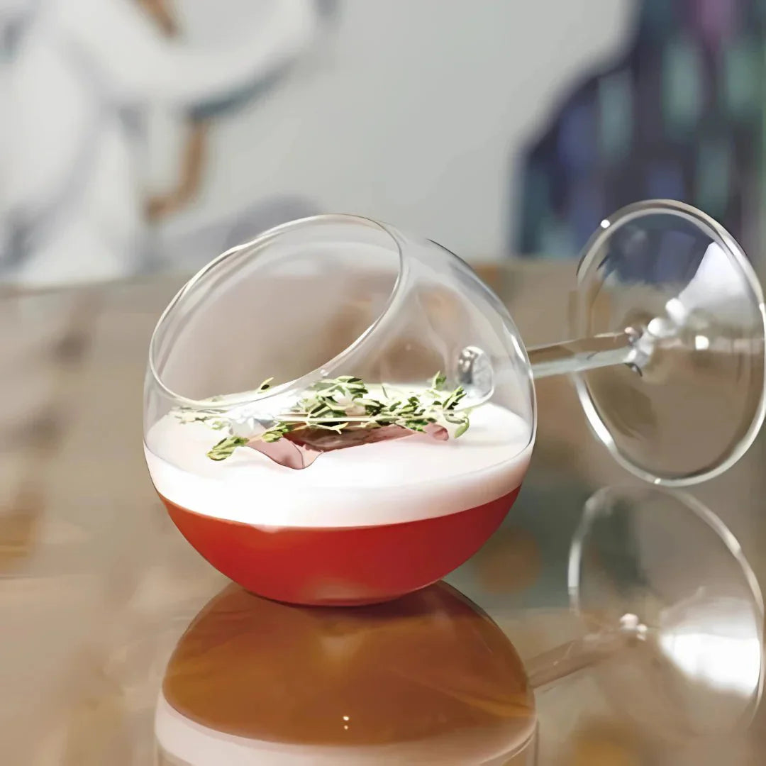 Tilted Cocktail Glass with Wooden Base