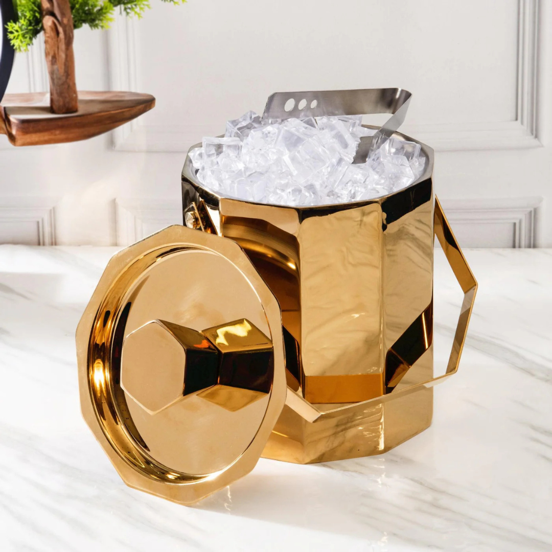 Hexagonal Ice Bucket With Tong