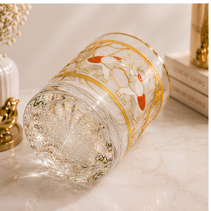 Majestic Elephant Crystal Tumbler - Real Gold Plated - Set of 6 with Leather Briefcase