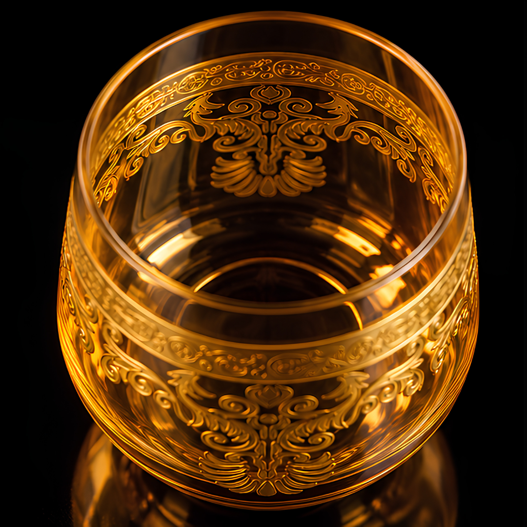 Crystal Amber King's Whiskey Glass - Set Of 6 - Made In Italy - Premium Gift Box